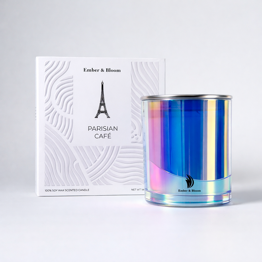 Iridescent candle with premium packaging