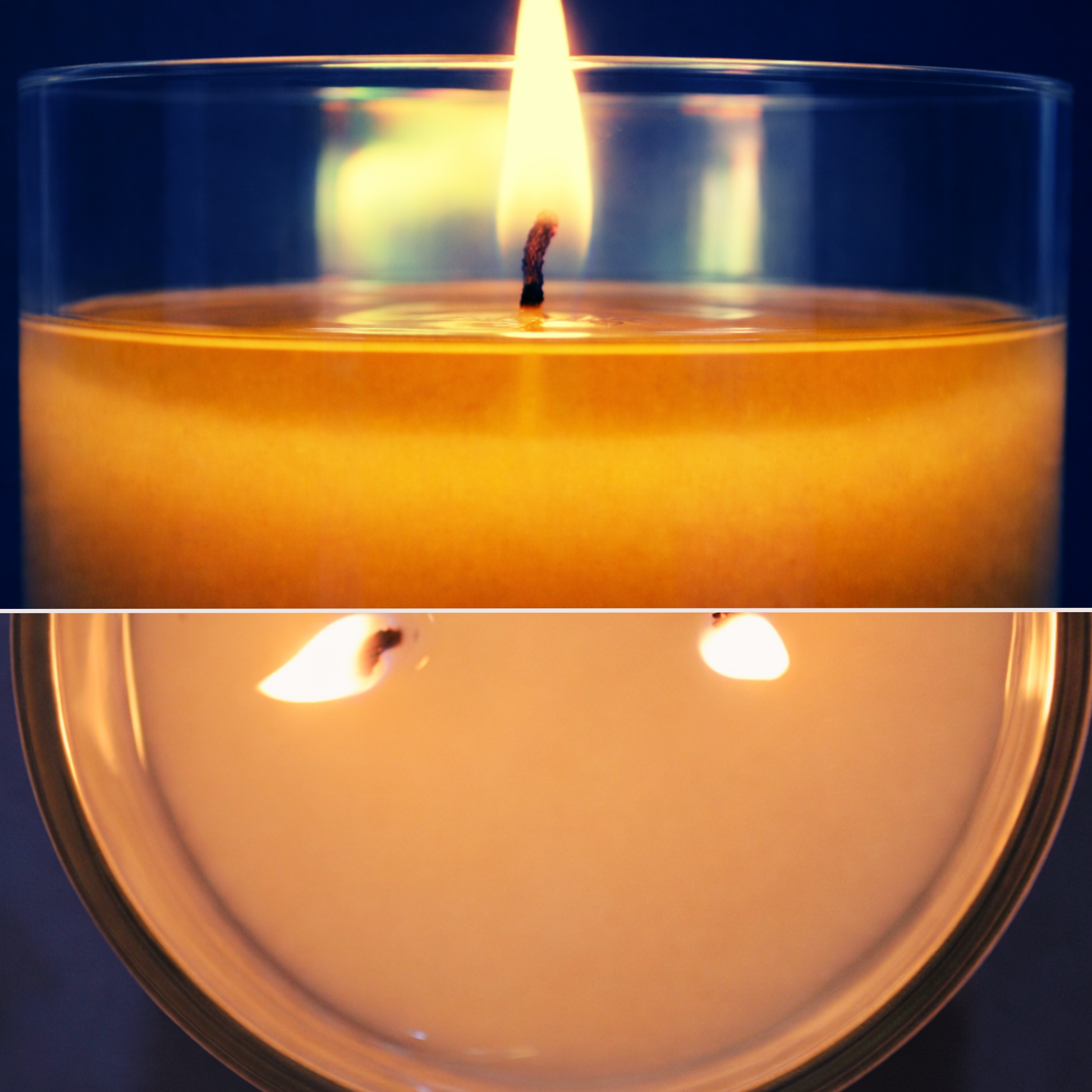 Close-up of a candle with a blue background