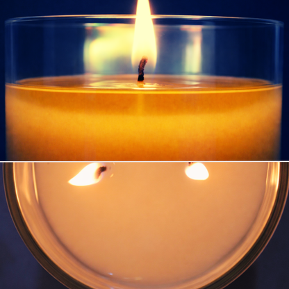 Close-up of a candle with a blue background